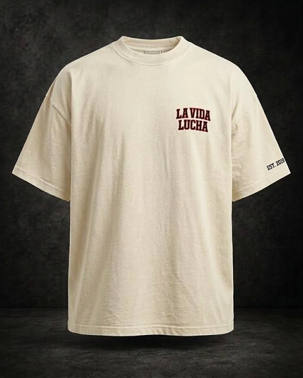 Fight Life Embroidered Tee – Cream, front product photograph